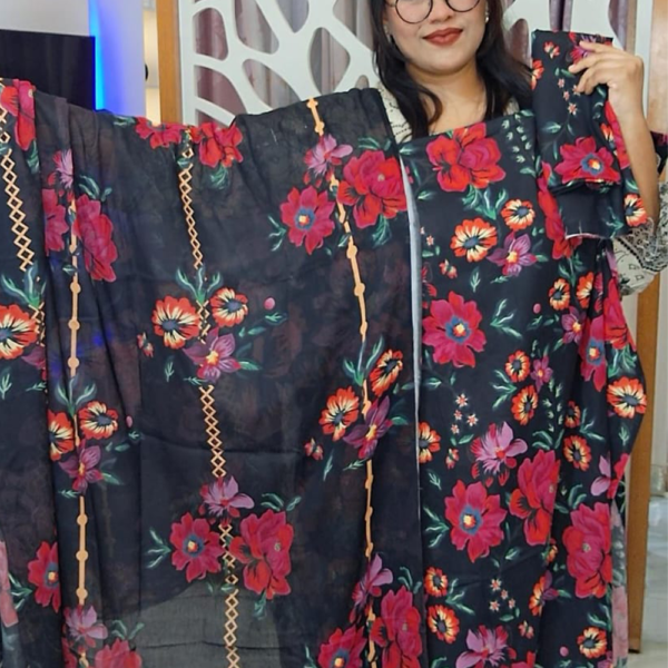 প্রিমিয়াম কোয়ালিটি মালহার লোন আনস্টিচ থ্রি পিস