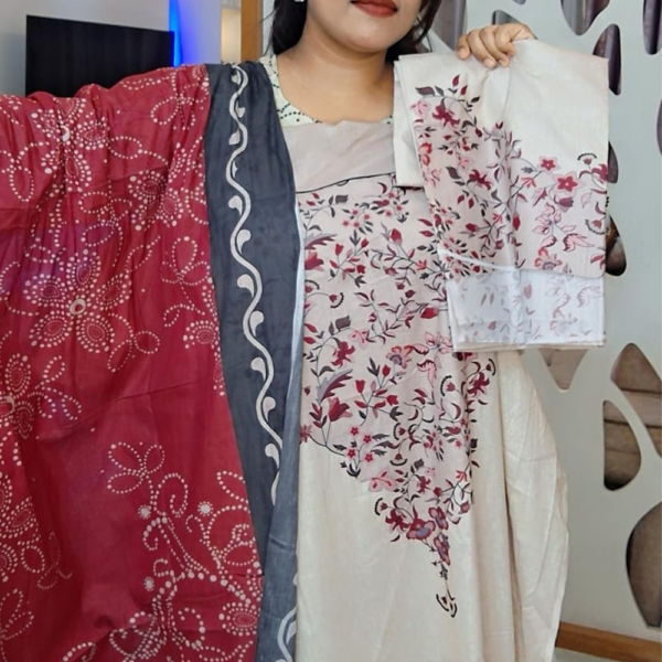 প্রিমিয়াম কোয়ালিটি মালহার লোন আনস্টিচ থ্রি পিস